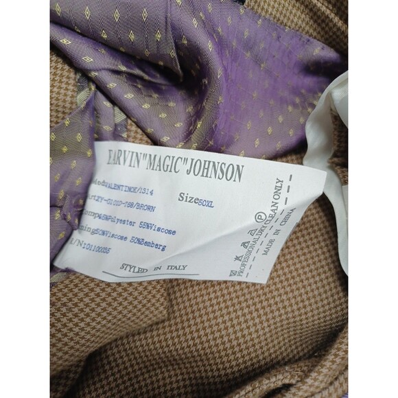 Earvin Magic Johnson Signature Brown Houndstooth Suit Sz 50XL Pants 44XLx34 - Picture 14 of 14